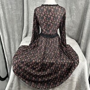 Xhilaration Hi Lo Sheer Black Floral Print Coverup Size M Whimsigoth Lace Trim